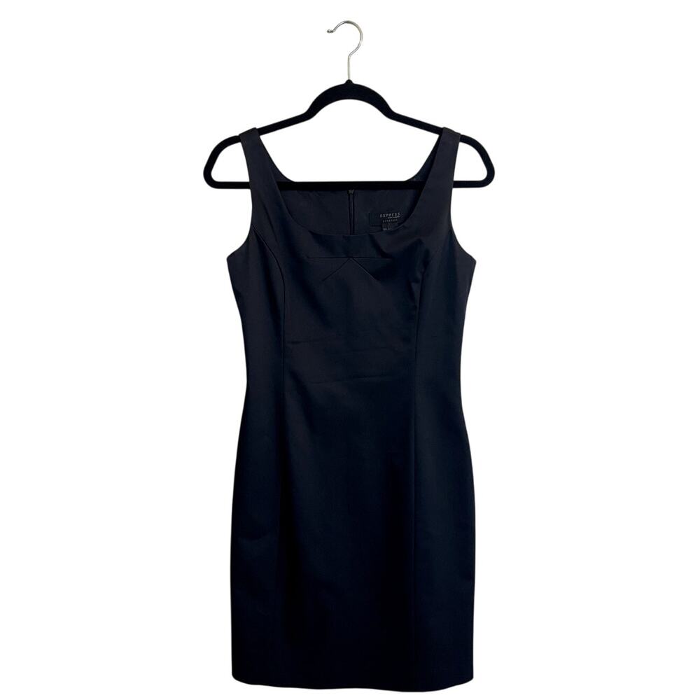 Express World Brand Black Cocktail Dress Square Neck Sleeveless Petite 1/2